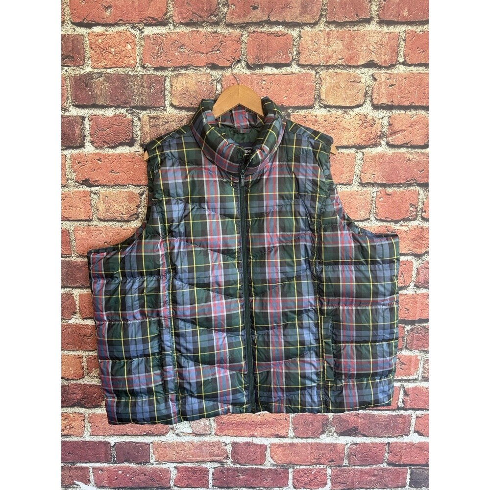 Lands End Womens Green Plaid Full Zip Quilted Vest Size 3X Sleeveless